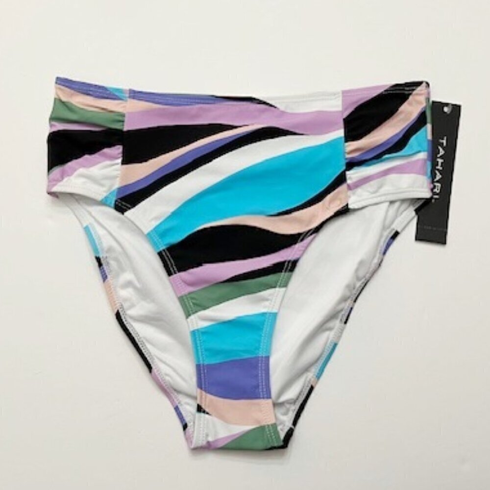 Tahari High-Waist Striped Bikini Swimsuit Bottom Size S NWT